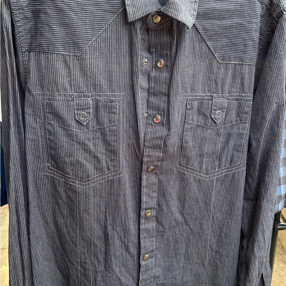 Eighty Eight Platinum Gray Striped Casual Snap-Down Shirt
